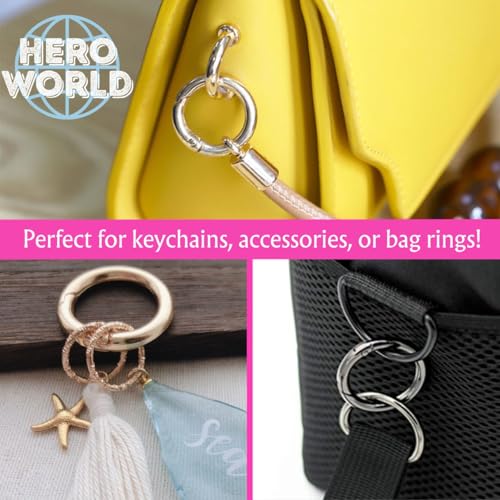 10 Pack 1.5-Inch Round Carabiner Clips - Silver Zinc Alloy Key Ring Set