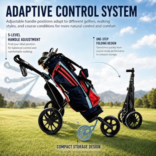 3-Wheel Golf Push Cart with 360° Phone Holder - Black