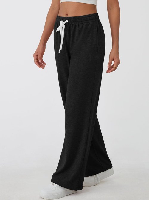 AUTOMET Wide Leg Lounge Pants Women Casual Sweatpants Baggy Yoga Sweat Pajamas Pants Fall Fashion Outfits with Pockets Black M