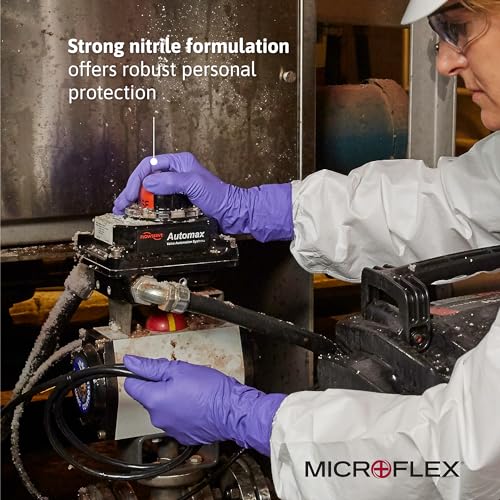 Microflex SU-690 Disposable Nitrile Gloves, Latex-Free, Powder-Free Glove for Cleaning, Mechanics, Automotive, Industrial, or Medical Applications, Violet, Size Medium, Box of 100 Units