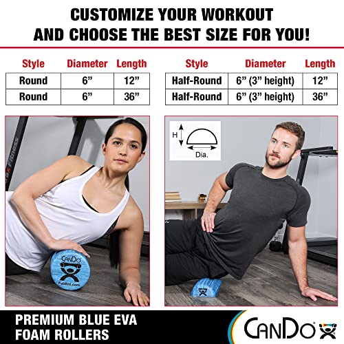 CanDo Blue Marble 6 x 36 Inch Half-Round High-Density EVA Foam Roller for Muscle Recovery
