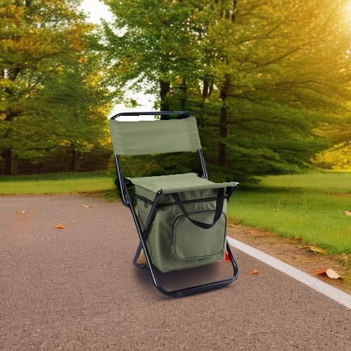 LEADALLWAY Green Fishing Chair with Cooler Bag, Foldable 12.6" Seat, 12.2" Depth