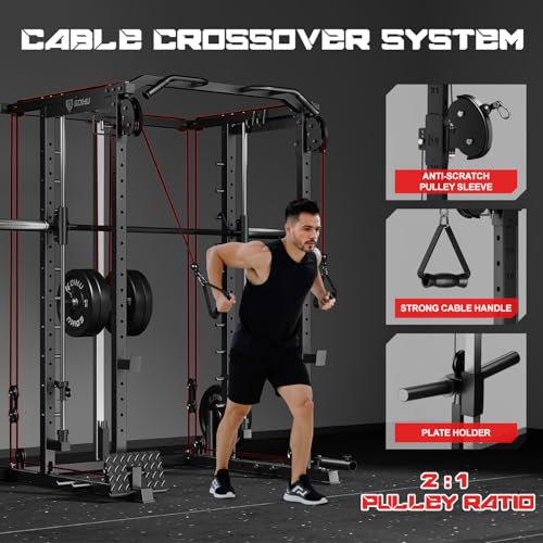 S1-V4 Smith Machine - 2000LBS Power Cage with Cable Crossover - Black