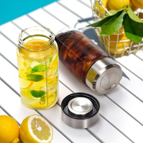 WRINGKIT 2 Pack 12oz Glass Juicer Bottles with Airtight Stainless Steel Lids