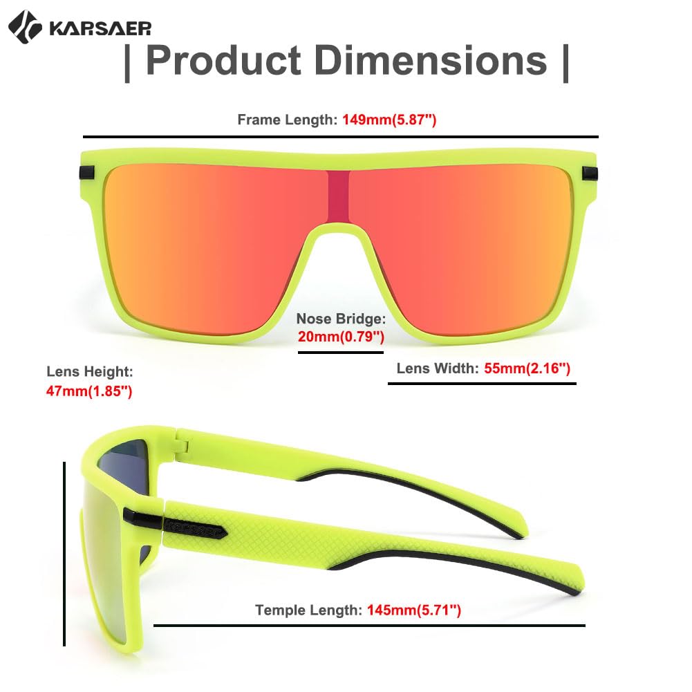 Karsaer Flat Top TR90 Polarized Sports Mens Sunglasses Vintage Square Cycling Running Fishing Golf Hiking Sports Glasses