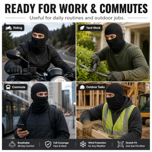 15 Pack Black Ski Mask & Neck Gaiter Set - UV Protection, 6 Pcs