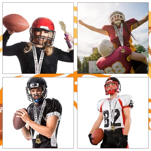 Football Medals with Ribbons - 12 Pack, Flag Football Design