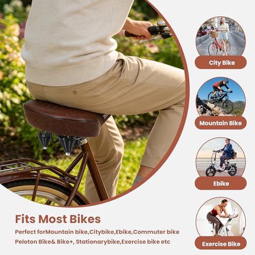 LEWEE Brown Beach Cruiser Bike Seat, Wide Comfortable Vintage Saddle - Extra Plush