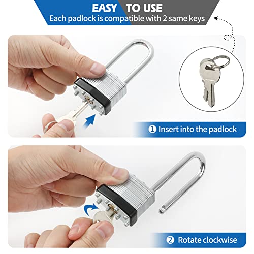 Keyed Alike Padlocks, Laminated Heavy Duty Padlocks Keyed Alike Set of 6, Key Lock with 1-9/16"(40mm) Wide Body 2-inch Long Shackle for Storage Unit, Sheds, Garages and Fence
