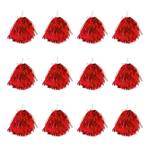 12PCS Blue Metallic Cheerleader Pom Poms with Baton Handles