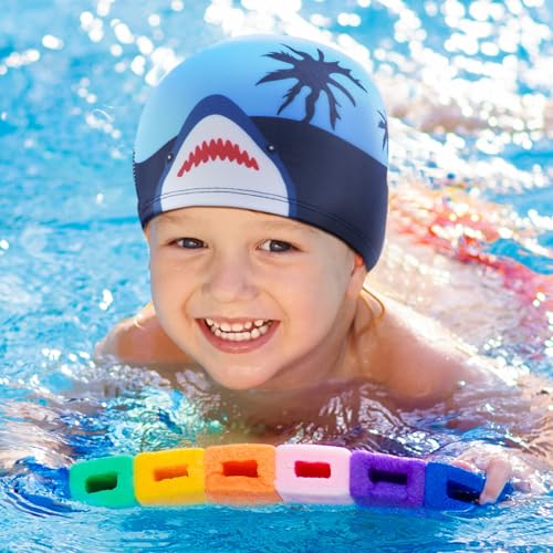 Fourluoo Kids Swim Caps Vibrant Style 4-Pack for Boys Girls Toddler 2-12 Long Short Hair Breathable Elastic Pool Swimming Hat