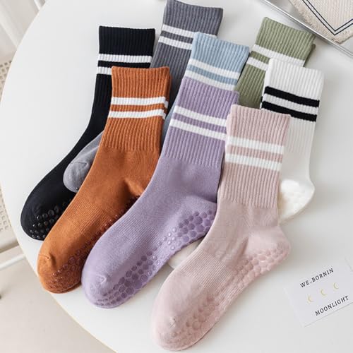 Non-Slip Yoga Socks - 4 Pairs Grippy Pilates Crew Socks