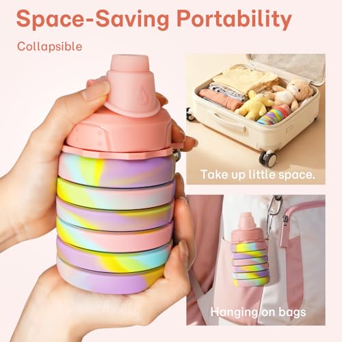 Collapsible Water Bottle - Foldable Silicone for Travel, Pink