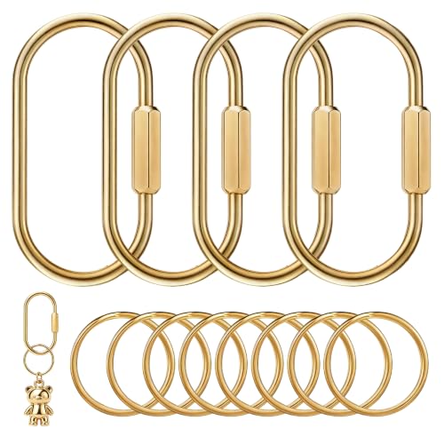 Gold Carabiner Keychain - 4 PCS Brass Key Ring with Screw Lock Clip
