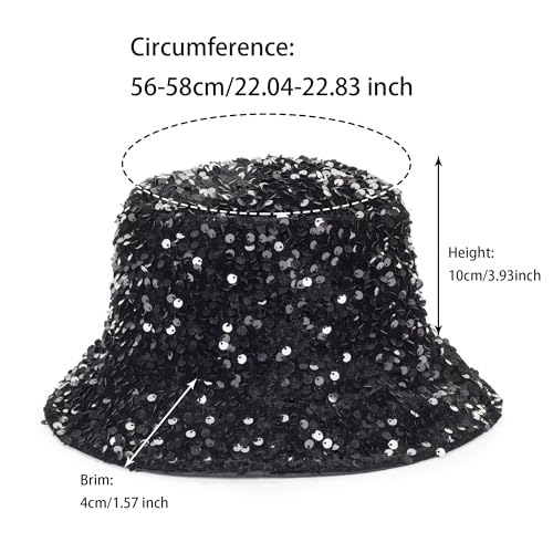 Shiny Glitter Sequin Bucket Hat for Women - Medium Black