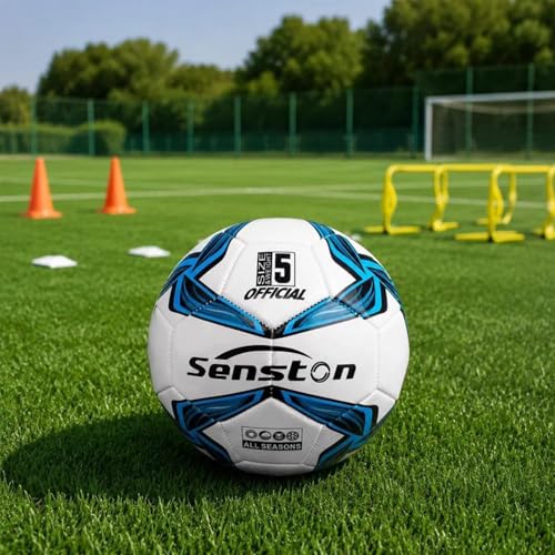 Senston Size 4 Blue Soccer Ball with Pump - Durable PVC Training Football