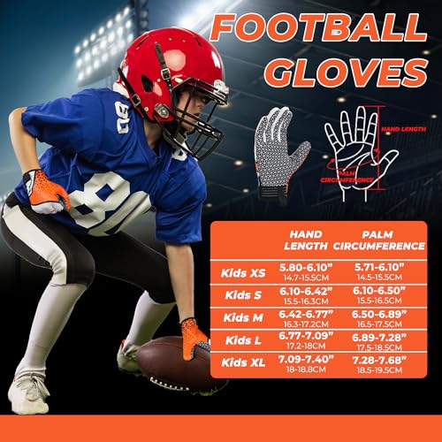 GIAMZONP Youth Football Gloves Orange & White Medium – Sticky Grip Kids Receiver Gloves