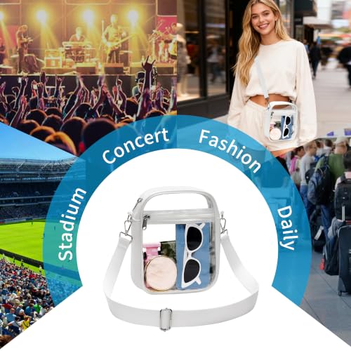 Clear Stadium Bag - Small PU Leather Purse, White | 8.7"x7"x3"
