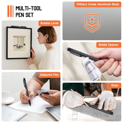 Multitool Pen Set for Men - 9-in-1 Black EDC Tool with LED Light