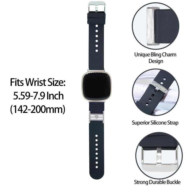 C&L Accessories Bands Compatible with Versa 3/4 Sense/Sense 2 Fashion Adjustable Silicone Strap with Charms, Infinite