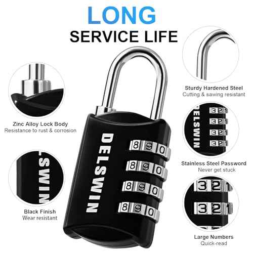 DELSWIN Combination-Padlock 4-Digit-Gym-Locker-Lock - 12 PCS Resettable Combo Lock for Toolbox School Employee Locker Weatherproof Travel Locks for Luggage Backpack Gate Shed