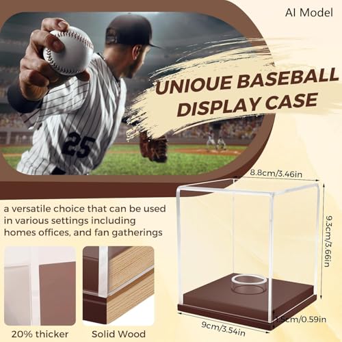Baseball Display Case - UV Protected Acrylic Cube with Wooden Base for 1 Ball - Brown