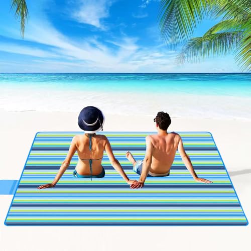 LRUUIDDE Large 80x60 Inch Waterproof Sandproof Beach Blanket - Blue / 5'x6'8"