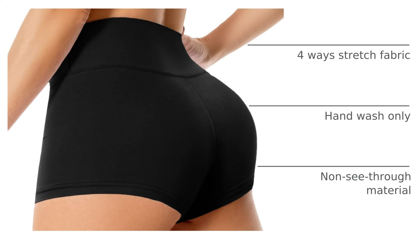 Hi Clasmix Women's 3"/5" High Waisted Biker Shorts - Spandex Yoga, Workout, Cycling, Volleyball, Dance | Athletic Booty Shorts - Black Micro Athletic Gym Workout Shorts for Training & Running