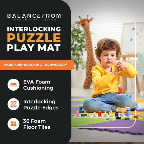BalanceFrom Multi-Color Foam Play Mat Tiles for Kids - 36 Sq Ft Cushioned Baby & Toddler Floor Covering