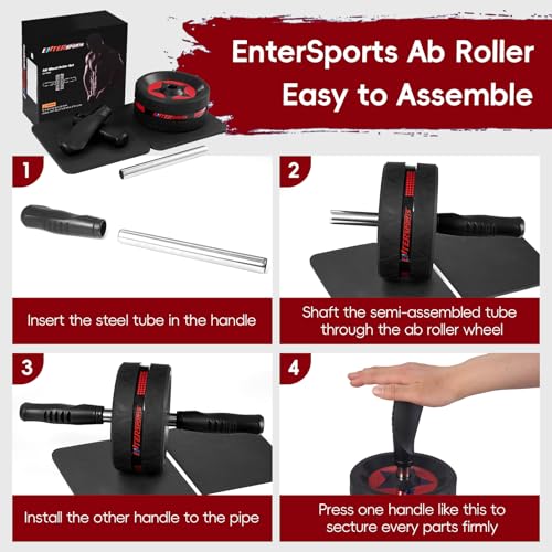 Ab Roller Wheel for Core Strength Training - Red with Knee Pads