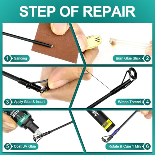 Fishing Rod Tip Repair Kit with 10 Replacement Eyelets & UV Glue