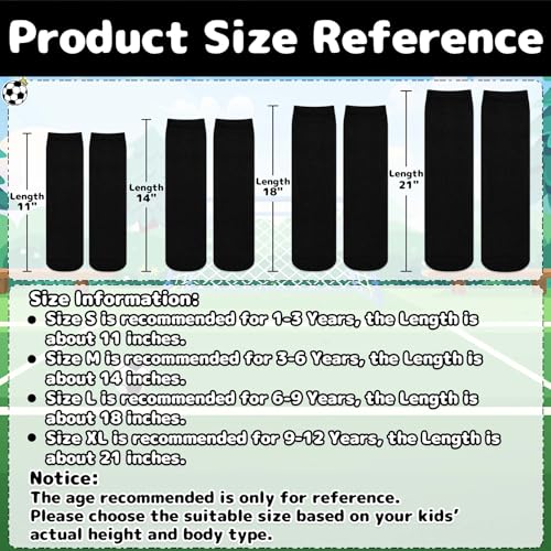 Youth Knee High Athletic Socks for Soccer Baseball - 3-6 Years, Pure Black
