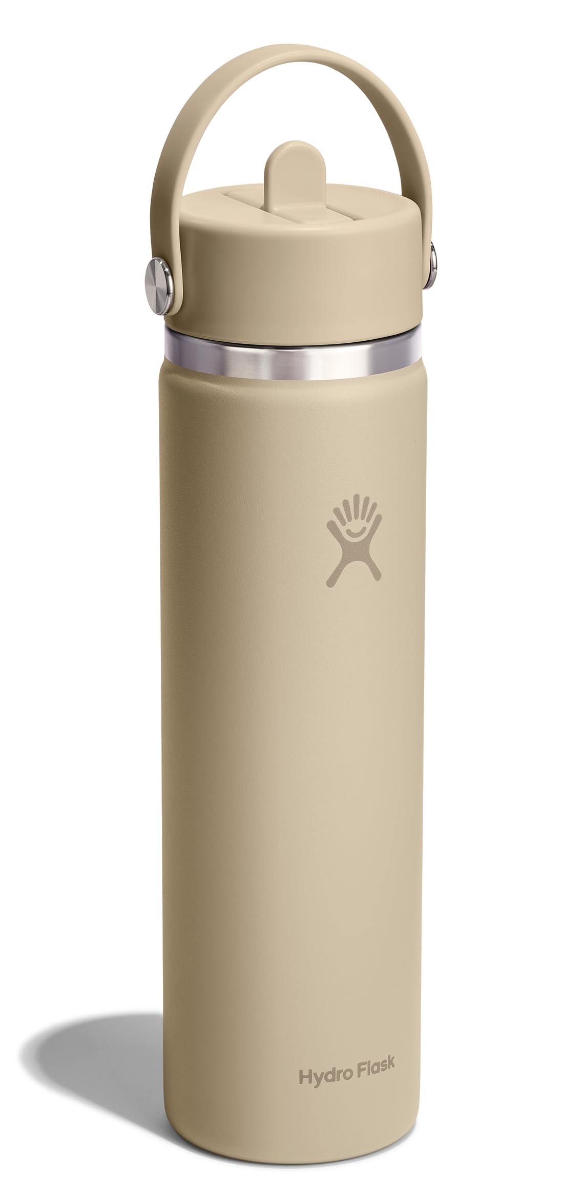 Hydro Flask Water Bottle - Insulated Stainless Steel - Wide Mouth Flex Straw Lid, Non Spill, Leakproof and Refillable in 24 Oz Tonal Oat