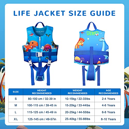 REALIKE Dinosaur Kids Swim Vest for Toddler 6-8 Years Adjustable Safety Strap