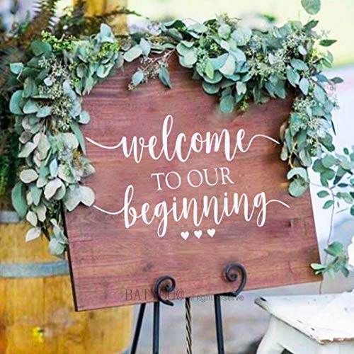20x11 Inch Wedding Welcome Sign Decal – 'Welcome to Our Beginning' Couples Reception Home Sticker, White