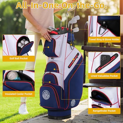 14-Way T-Lock Golf Cart Bag - Blue and White, Water Resistant