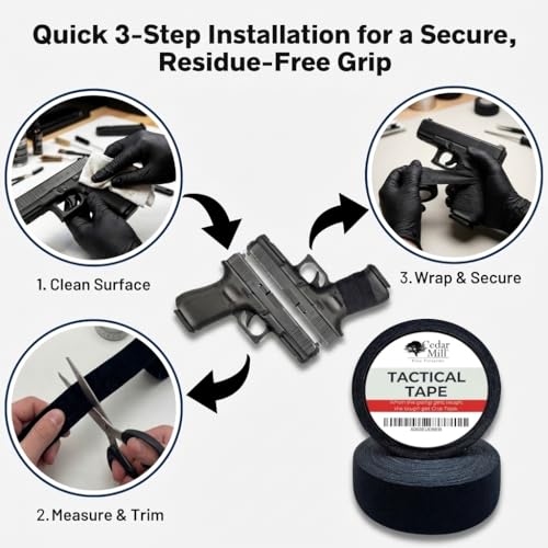 Gun Grip Tape, Non-Slip Self-Adhesive Tactical Tape – Black, 2 Pack (Cedar Mill Fine Firearms)