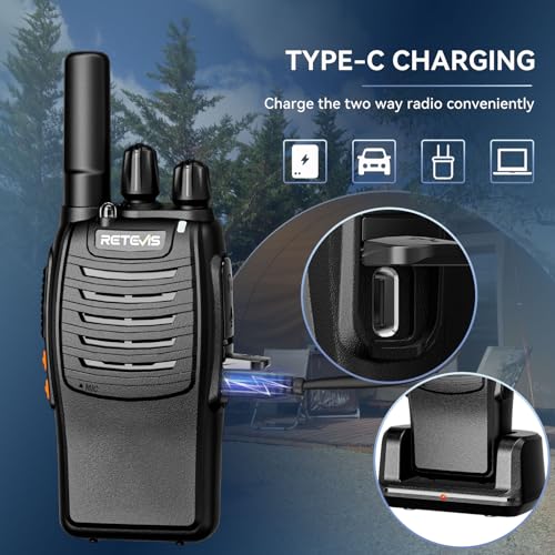 Retevis H-777 Rechargeable Walkie Talkies with Flashlight - Black, 2 Pack