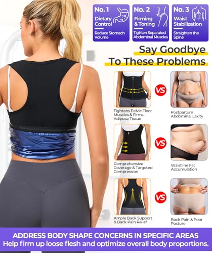 Sweat Vest Waist Trainer for Women - Compression Tank Top Shaper - Blue / Medium