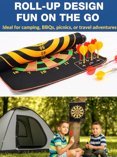 Double-Sided Magnetic Dart Board - Black & Yellow - 12 Darts