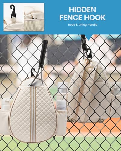 Sucipi White Green Quilted Tennis Bag for Women - Medium Racket Backpack