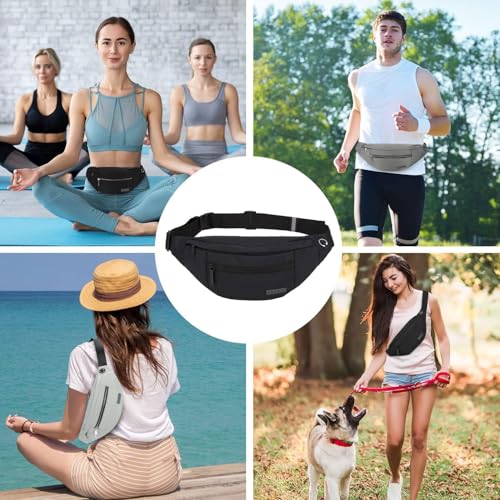 Crossbody Fanny Pack for Men & Women - Black, 4 Zipper Pockets