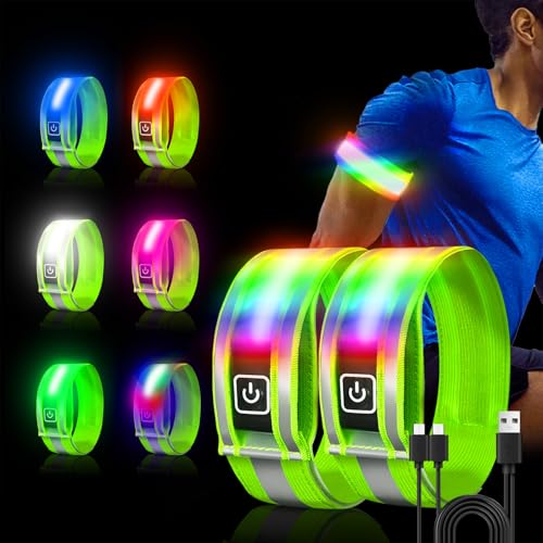 Ocuvaep Rechargeable LED Reflective Armbands for Running, Green, Small (5.9-14")