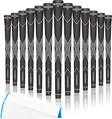 Premium Rubber Golf Grips 13 Pack - Midsize White/Black with Tapes