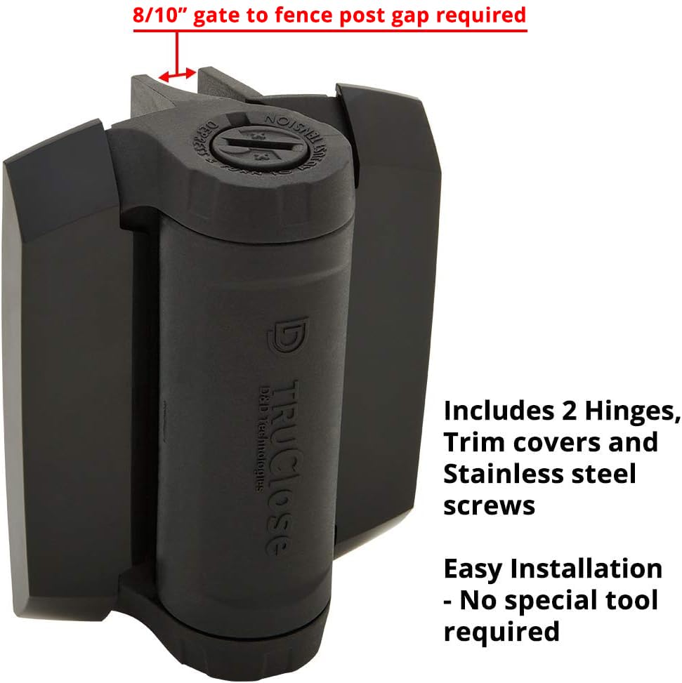 D&D Technologies TCHD1AL2S3BTS TruClose Heavy Duty Gate Hinges, for Self Closing Metal Gates up to 154 Pounds, with Alignment Legs, for Square Gate Frame and Post, Black, 2 Count