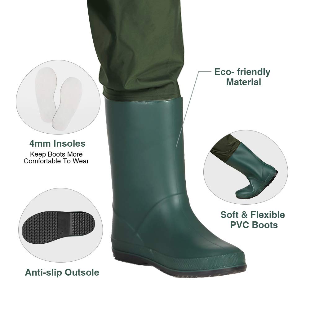 TIDEWE Chest Waders for Kids, Waterproof Youth Waders with Boot Hanger, Lightweight PVC Kids Chest Waders with Boot for Fishing & Hunting (Size 6/7 Little Kid)