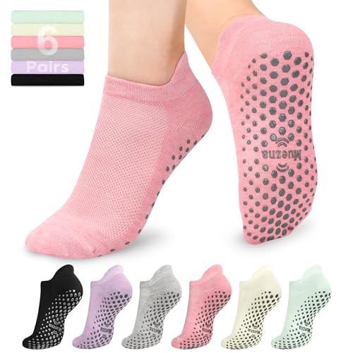Pilates Grip Socks for Women - Non-Slip Yoga Socks, Medium - Black/Beige/Pink/Green/Purple/Grey