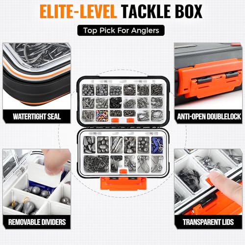 PLUSINNO 397pcs Fishing Accessories Kit with Tackle Box - Complete Fishing Gear Set for Bass & Trout