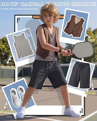 Boys' Athletic Knee Length Shorts - Dark Gray, 15-16 Years