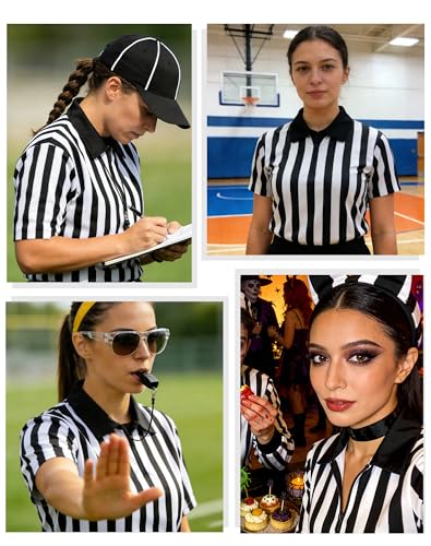 Women's Referee Shirt - Black & White Zipper Jersey - Large
